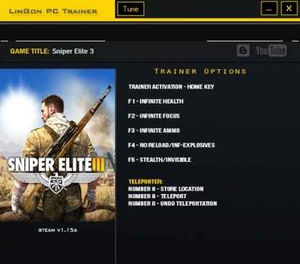 Sniper Elite 3 v1.15 trainer